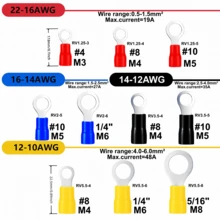 TEMINUO 220/110个环形端子绝缘O型压接连接器，M3 M4 M5 M6 M8 22-10 AWG 10种规格混合绝缘电缆连接器电线压接对接组合套装，适用于船舶、卡车、汽车音响配件，红蓝黑黄三色套装 - RV - 查看 4