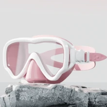 Máscara de buceo de marco grande para adultos, lente de vidrio templado impermeable y de alta definición, máscara de buceo de silicona líquida suave, equipo de natación y buceo para exteriores - Rosa - Ver 4