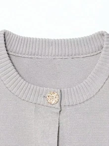 DEEKA New Spring/Summer Fashion Minimalist Versatile Short Sleeve Knit Top - Light Gray 1 - View 5