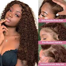 NARNI Chocolate Brown Deep Wave Lace Front Wigs Human Hair 13x6 Hd Curly Lace Frontal Wigs For Women Pre Plucked Wet And Wavy Glueless Human Hair Wig 4# Dark Brown Lace Frontal Wig With Baby Hair - S4 - 查看 4