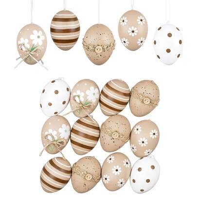 12 st bruna påskägg | Splittersäkra hängande dekorationer, designade för julgransdekorationer, tillverkade av lätt och hållbar plast | Lämpliga för inomhus-/utomhusdekorationer, vårfestdekorationer, påskgransdekorationer eller temascener, uppfyller olika dekorativa behov