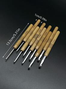 9支碳化银头圆木柄钩针，碳化手柄，2.0-6.0毫米，超轻初学者编织针和钩针，适合手工DIY - 圓木柄銀色頭 - 查看 8
