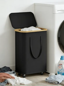 带盖带轮超薄折叠洗衣篮 - 超薄可折叠脏衣篮、大容量脏衣篮、折叠布艺洗衣篮 - 彩色 - 查看 3