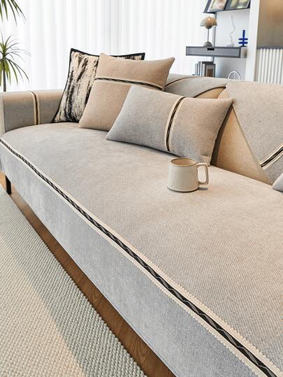 1 件纯色雪尼尔沙发垫，四季皆宜，柔软舒适，亲肤透气，可机洗，宠物友好型防抓沙发座垫，适用于 1/2/3/4 座沙发，家居装饰