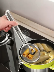 1Pc Stainless Steel 2-In-1 Food Strainer & Tongs – Multi-Functional Kitchen Tool For Frying, Straining, And Gripping - Multicolor - View 4