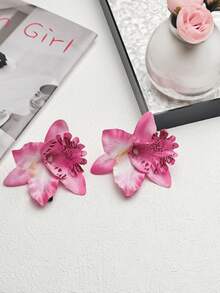 2pcs/Set Tie Dye Pink Gradient Rhododendron Flower Beach Vacation Chinese Style Gradient Flower Hair Clips, Suitable For Daily, Travel, Party Outfits - Multicolor - View 1