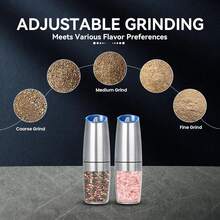 2pcs Stainless Steel Gravity-Sensitive Salt And Pepper Mills, Electric Mills, Adjustable Thickness, Portable, Kitchen Camping Picnic Seasoning Tool, Kitchen Essential Tool - Black - View 6