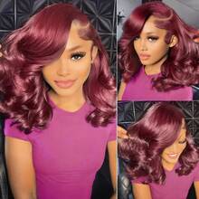 30 32Inch 99J Body Wave Bob Wigs Human Hair Colored 13x4 Lace Front Human Hair Wigs Burgundy Red Body Wave Human Hair Wigs For Women Parties Travel Birthday Celebrations Cosplay Graduations Weddings Back To School Daily Life - S99J - 查看 2