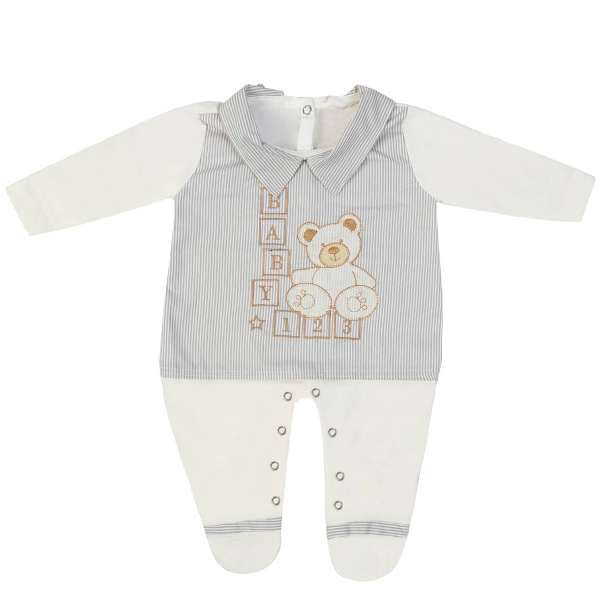 Baby Jumpsuit With Silky Touch, Ultra Softness, And Luxurious Buttons - Grey - View 1