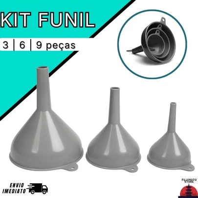 6 Peças Funil P M G Plástico Plasduran Multiuso Cozinha Combustível Óleo Resistente