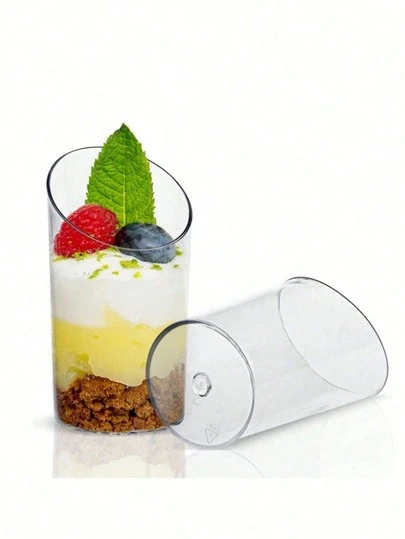 5/10/20个装迷你甜点杯，小巧斜口透明塑料杯，适用于布丁、慕斯、果冻、派对、迷你冰淇淋蛋糕、甜点装饰、生日派对、婚礼及其他活动