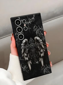 1个朋克风天使翅膀十字架防摔防滑黑色手机壳，兼容三星Galaxy A04e/A05s/A13/A14/A15/A34/A35/A50/A52/A53/A54/S21/S22/S23/S24/S25/S25Ultra，2D图案，[国际版，非国内版] - 黑色 - 查看 4