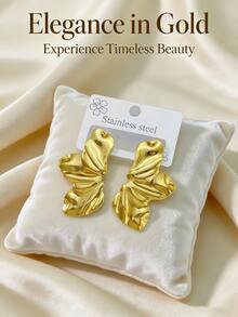Sturdy Stainless Steel Earrings, Golden Geometric-Shaped Stainless Steel Jewelry, Ladies' Earrings, Pituitary Earrings, Gold-Plated Hinge Round Earrings, Bamboo, Texture, Rhinestone Cutting, Hexagon, Square, Circle, Heart Shape, Teardrop Shape, Butterfly Shape, Leaves, Flowers, Asymmetrical, Design - Multicolor - View 4