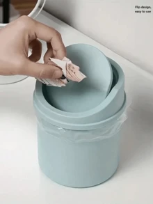1个带盖迷你垃圾桶，小型桌面垃圾桶，塑料桌面垃圾桶，旋转盖设计防止异味泄漏，可用于存放果皮和纸屑，保持桌面整洁，适用于浴室、家庭办公室、咖啡桌、办公室、客厅、书房和开学季。 - 彩色 - 查看 5