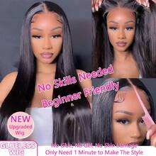 SHINEHAIR Echthaarperücken mit glattem Ansatz, vorgezupften Babyhaaren, 180 % Dichte, 13x6, 7x5, mit 360°-Front, kleberfrei, natürlicher Haaransatz, brasilianische Echthaarperücken für Damen - Natural Black - Übersicht 10