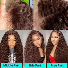 NARNI Chocolate Brown Deep Wave Lace Front Wigs Human Hair 13x6 Hd Curly Lace Frontal Wigs For Women Pre Plucked Wet And Wavy Glueless Human Hair Wig 4# Dark Brown Lace Frontal Wig With Baby Hair - S4 - 查看 3