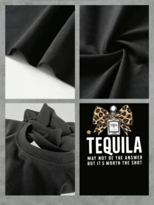 Camiseta Gráfica Tequila Leopard para Mujer, Divertida, Estampada, de Algodón, Blusas Cómodas para Dama Casual - Negro - Ver 5