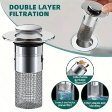 1个毛发收集过滤器，弹出式浴室水槽排水器，不锈钢水槽过滤器带毛发收集器，镀层，适用于排水孔直径3.4-4.0厘米，请检查您的排水孔尺寸！ - 銀色 - 查看 2