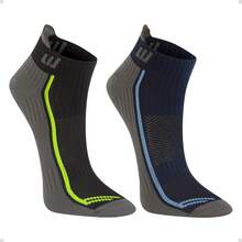 Winston Kit 2 Pares Meia Performance Poliamida Flow Cano Curto Unissex Corrida Ciclismo Esportiva Dry Academia Bike Coloridas Anatômica Tecido Com Ventilação - Preto com detalhe neon e azul - Visão 3