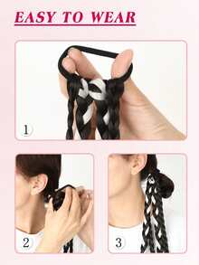 Synthetic Fiber Wig Ponytails, Natural Sweet And Cool Double Ponytails With Bows, Cute Twisted Braids, Braids, Hair Ties And Boxer Braids, Suitable For Sweet And Cool Girls. - Multicolor - View 8