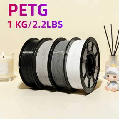 Sợi in 3D, chất liệu PETG, 1kg/2.2lbs, 1.75mm, 4 màu tùy chọn: Đen, Trắng, Xám, Xám đậm, Độ chính xác và độ bền cao, Chiều dài 330m, Đóng gói chân không, Phù hợp với hầu hết các máy in 3D FDM, Vật tư tiêu hao in 3D, In dạng cuộn, Chi tiết và mượt mà