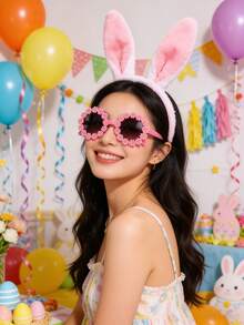 1/2/4pcs Easter Costume Props, Rabbit Ear Headband And Glasses Set, Easter Basket Filler - Easter, Birthday Gift - Unique Rabbit Plush Gift Ideas, Rabbit Ear Headband And Daisy Glasses Set - Multicolor - View 4