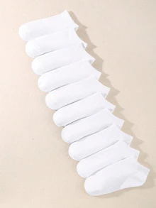 10對兒童夏季純色中性日常休閒透氣短襪,船襪組合 - 白色 - 查看 7