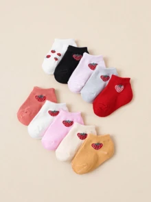 10 par båtstrumpor för flickor, vår/sommar, söta jordgubbsmönster, bekväma - Multifärgad - Visa 5