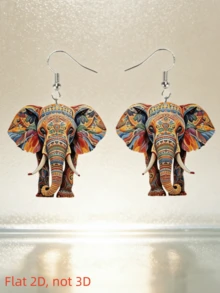 Pendientes con colgante de elefante colorido retro 2D, estilo bohemio, elegante y de moda, adecuado para uso diario y fiestas, un regalo exquisito para el ocio y las vacaciones - elefante - Ver 6
