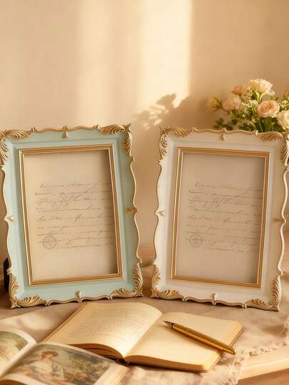 Vintage White & Gold Photo Frame - Baroque Style Tabletop Display Frame Fits 4x6/5x7 Photos, Elegant Home Decor For Bedroom, Living Room And Wedding Gift, Suitable For Room Decor, Home Decor, Birthday Decor, Kitchen, Wedding, Bedroom Decor, Living Room Decor, Gift, Party Decor