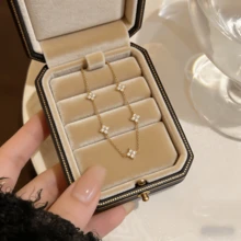 1pc High-Quality European & American Cubic Zirconia Copper 18K Gold Plated Four-Leaf Clover Fully Paved Luxury Women Bracelet, Jewelry Accessory Gift - Yellow Gold - View 2