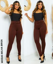 Premium 3D Ribbed Shaping Pants With Belt, Blogger Style. - Rust Brown - View 3