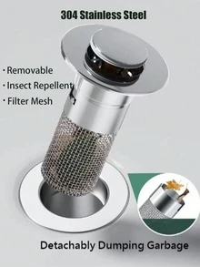 1个毛发收集过滤器，弹出式浴室水槽排水器，不锈钢水槽过滤器带毛发收集器，镀层，适用于排水孔直径3.4-4.0厘米，请检查您的排水孔尺寸！ - 銀色 - 查看 7