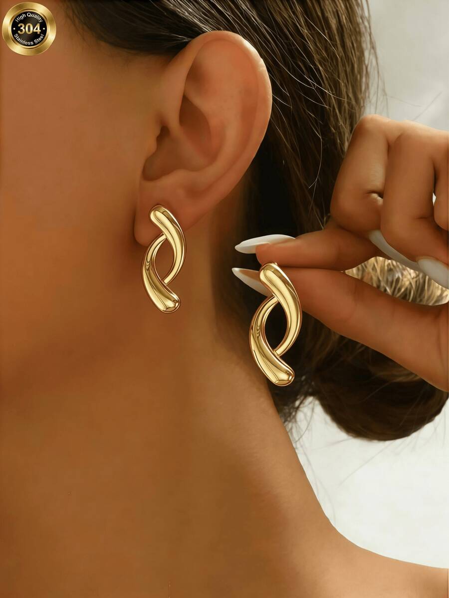 Un par de pendientes de botón dorados, sexy y elegantes, con formas geométricas que se pueden combinar con cualquier ropa de tu armario. Estos son pendientes vintage de gota de acero inoxidable, resistentes al agua y hipoalergénicos. - Multicolor - Ver 1