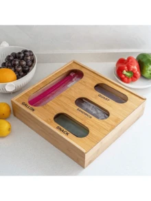 1pc Bamboo Ziplock Plastic Bag Storage Organizer, Kitchen Organiser, Storage Box, Closet Organisers, Kitchen Drawer Organizers And Storage Use For Kitchen - 查看 6