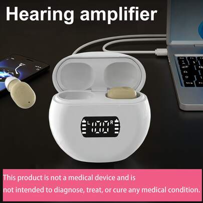 2个耳机+1个充电盒，便携式设计，可充电助听器，带硅胶耳罩，便携式辅助配件 | 时尚礼品助听器