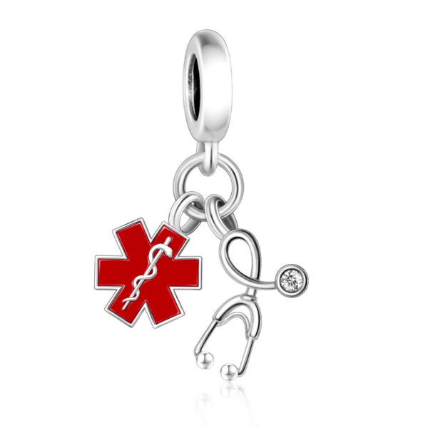 1 Piece 925 Sterling Silver Medical Symbol Dangle Charm, Pendant Bead DIY Unisex Medical Jewelry Gift