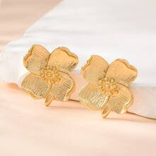 Nuevos pendientes de estilo vintage con diseño de pétalos, pendientes con diseño floral exagerado de estilo europeo y americano para mujeres - Amarillo Oro - Ver 6