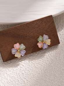1 par de pendientes con diseño de trébol de moda talla grande vendidos, adecuados para uso diario, gran regalo para amigos (color aleatorio) - Multicolor - Ver 3