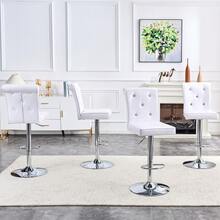 A Set Of Two Retro White Alligator Leather Bar Stools, Featuring A Crystal Buckle Design And Synthetic Leather, Brings A Touch Of Elegance And Mystery To The Dining Area. - White - View 3