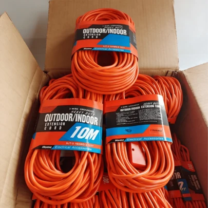 1 pieza Extensión Eléctrica de 10 Metros de Uso Rudo, Cable Naranja de Alta Visibilidad con 3 Entradas, Protector de Corriente Reforzado para Herramientas, Jardín y Taller, Todo el Año