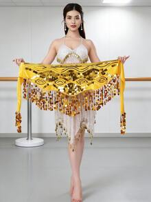 Women's Belly Dance Set Sequined Tassel Bra + Waist Chain Latin Dance Performance Practice Clothing Set - Multicolor - View 11