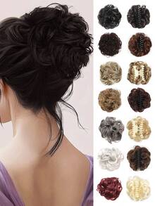 Synthetic Fiber Clip-On Bun Wig, Messy Updo, Realistic Wavy Curls, Loose Updo, Hair Extensions, 6 Inches, Suitable For Everyday Wear And Parties. - Multicolor - View 1