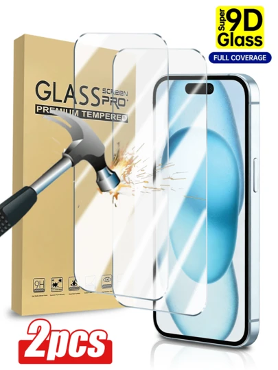 2 piezas Película protectora de pantalla de alta definición 9H, compatible con iPhone 17 Pro Max/17 Air/17Pro/17/16 Pro Max/16/15/14/13/12/11/XR/X/XS Series. Recubrimiento suave, tacto suave, dureza 9H resistente a los arañazos, proporciona una excelente protección, oleofóbico e hidrofóbico, alta gama de colores, protege tu pantalla. Evita eficazmente las huellas dactilares, las manchas de grasa, a prueba de golpes.