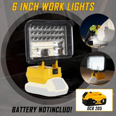 6-Inch Outdoor Wireless LED Work Light (Battery Not Included, Light Fixture Only), Nighttime Ambient Light, DCB 205 Lithium Battery Compatible Only, High-Brightness Emergency Floodlight, With Dual USB Ports And Two-Level Brightness Adjustment, Portable Handheld Light, Compatible With Smartphones/Tablets, An Essential Choice For Outdoor Adventurers, Car Accessory Enthusiasts, And As A Gift.