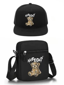 1pc/2pcs Hip-Hop Bear Graphic Print Y2K Streetwear Baseball Cap & Crossbody Bag Set, Adjustable Unisex Reversible Hat And Shoulder Bag, Gift For Yourself And Friends - Multicolor - View 14