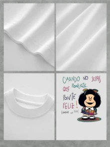 Mafalda Ponte Feliz! Graphic Women's Pattern Print Cotton TShirt  Nostalgic Cartoon Style Tee  Breathable & Soft Fabric  Casual Daily Wear, Thoughtful Gift For Her - 白色 - 查看 4