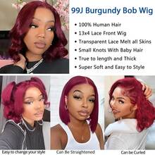 30 32Inch 99J Body Wave Bob Wigs Human Hair Colored 13x4 Lace Front Human Hair Wigs Burgundy Red Body Wave Human Hair Wigs For Women Parties Travel Birthday Celebrations Cosplay Graduations Weddings Back To School Daily Life - S99J - 查看 11
