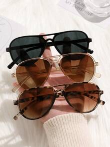 3 Pieces Set Of Classic Retro Elegant Aviator Frames Glasses, Fashionable Combination Suitable For Women - Street Photography, Music Festivals, Outdoor Leisure Activities, Driving, Summer Beach Vacation, Outdoor Activities, Travel - 3pcs 黑茶豹紋 - 查看 4
