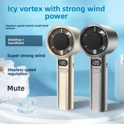 1Pc Unisex USB Rechargeable Handheld Mini Fan With 120 Speed Levels, Digital Display, Powerful Turbo Wind, Suitable For Home, Office, Study, Outdoors, Beach, Daily Use